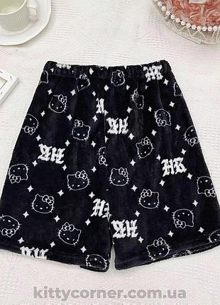 Стильні піжамні плюшеві шорти/шорты/шортики hello kitty/хелоу кітті/хелоу кіті/хелоу киті для дівчинки чорно білі