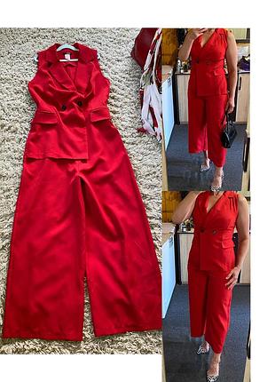 Шикарний червоний брючнмй комбінезон з імітацією піджака ,itelle,p.s-m