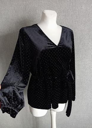 Невероятная бархатная велюровая блуза в винтажном стиле со стразами на запах