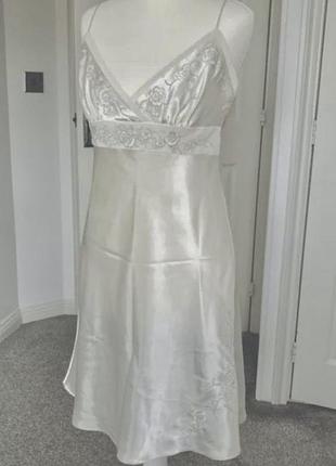 Комбінація атласна сукня з вишивкою молочна нижня на бретелях вишита сукня молочна presense- 14/ l
