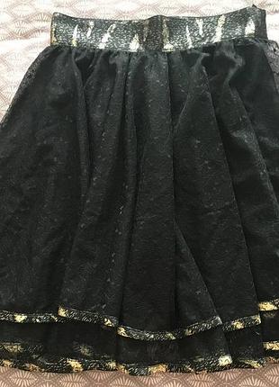 Мереживна спідниця сонце-кльош чорна напівпрозора на дівчину 40розмір