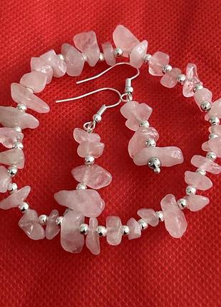 Шикарный набор из натурального камня розовый кварц