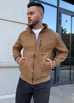 Чоловіча замшева куртка демісезон, бомбер на осінь, курточка