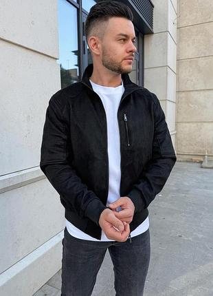 Чоловіча замшева куртка демісезон, бомбер на осінь, курточка