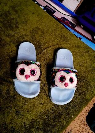 Красивые шлёпанцы - тапки ty совы c блестящими глазками