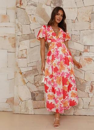 Платье женское макси в цветочный принт расклешенная с открытой спиной от бренда all a xs