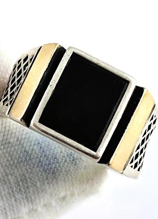 Серебряное кольцо перстень 925 пробы с золотыми пластинами 375 пробы.