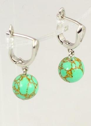 Сережки no name імітація бірюзи 3 см сріблясті