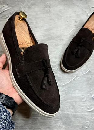 Мужские туфли лоферы кожа замша