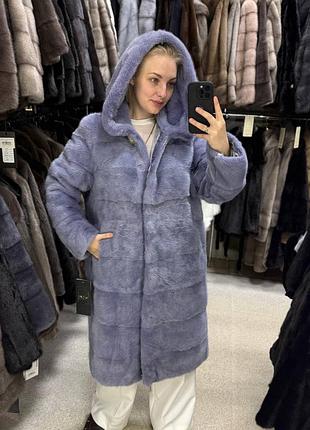 Шуба норкова шуба жіноча шуба натуральна шуба блакитна 110 см