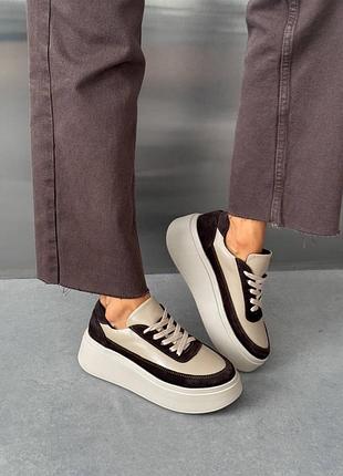 Кеди на високій підошві
колір: коричневий + беж | капучино, натуральна шкіра/ замша