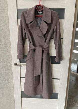 Пальто жіноче з вовни та альпаки демісезонне мокко xs-s