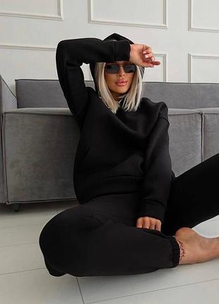 Спортивний костюм жіночий теплий на флісі флісовий повсякденний базовий на осінь осінній рожевий чорний сірий бежевий коричневий з капюшоном