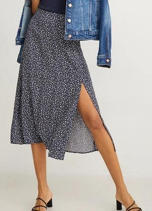 Юбка миди plus size с разрезом на ножке 18 размер