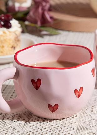 Яркая чашка сердечная сказка | романтический стиль | оригинальная | розовая | 220 мл