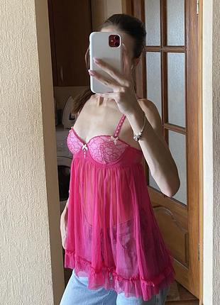 Рожевий ажурний пенюар майка з чашками h&m