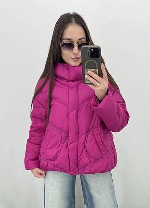 Теплая осенняя куртка шоколад малина