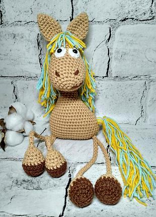 Мягкая игрушка ручной работы вязаная амигуруми hand made лошадка 30 см