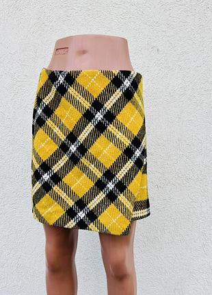 Жовта картата міні спідниця george s на осінь юбка в клітинку твідова під шерсть шерстяна
