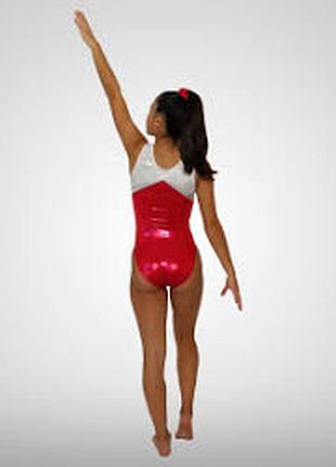Гимнастический купальник erima для девочки рост 140 cм без рукавов яркий красный блестящий со стразами