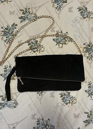 Клатч жіночий з натуральної замши чорний esmara жіноча сумка