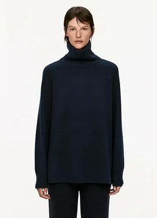 Кашемирово-шерстяной джемпер с высоким воротником h&m, синего цвета