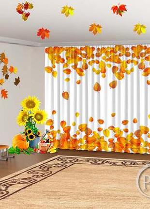 Осенние фото шторы для детского сада "осенняя березовая листва"