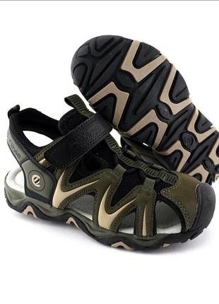 Босоножки детские закрытые clibee для мальчика,зеленые,хаки, на липучке, гибкие, мягкие, очень легкие, с супинатором