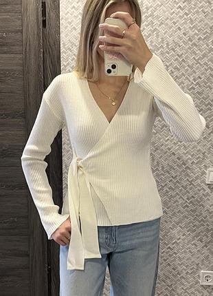 Кардиган кофта в рубчик на завязках