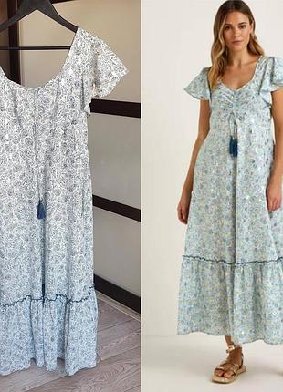 Макси длинное платье натуральное в принт