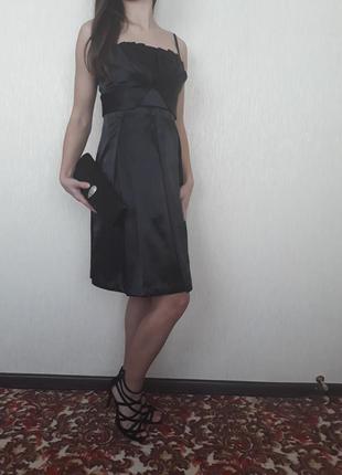 Черное вечернее платье sasch, черный сарафан, атлас платье на бретелях1 фото