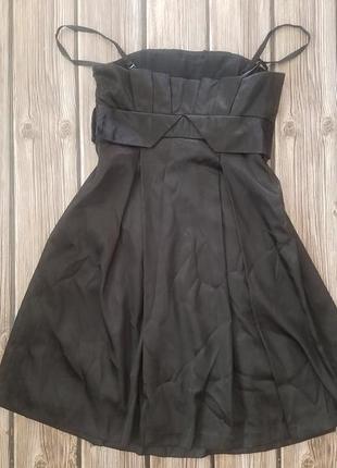 Черное вечернее платье sasch, черный сарафан, атлас платье на бретелях5 фото