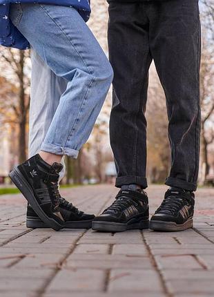 Кроссовки adidas forum high full black fur