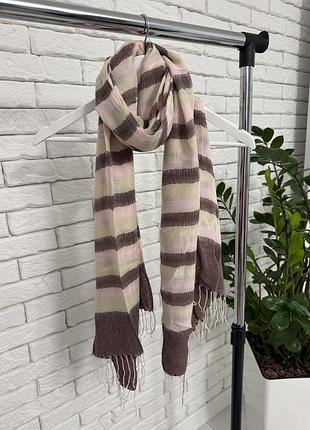 Шарф у смужку три кольори коричневий рожевий жовтий