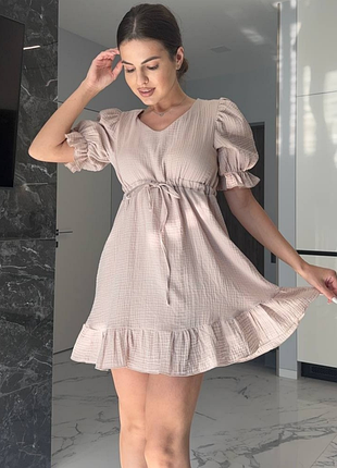 Летнее легкое бежевое платье муслиновое