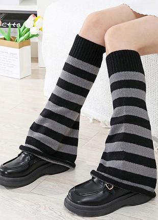 Гетры клеш полосатые черно-серые 5659 клеш гетры в полоску one size