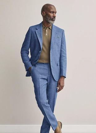 Синий льняной пиджак leomaster с двумя шлицами 100% лен