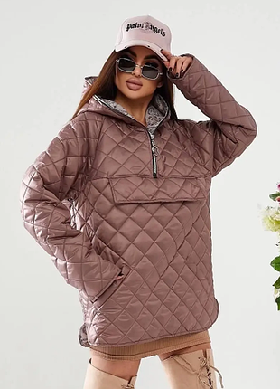 Куртка- анорак плащевка стеганая с капюшоном оверсайз 2 цвета rin2331-030aве