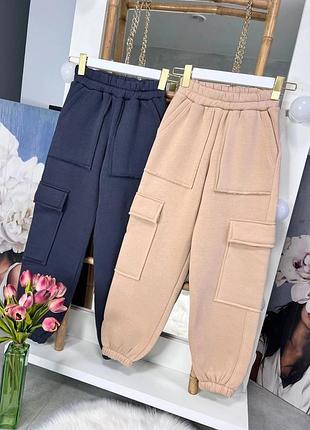 Теплые джоггеры для девочки темно серый цвет акция