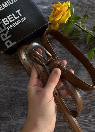 Ремінь жіночий 2см з натуральної шкіри китай, ремінь коричневий класичний пояс натуральна шкіра під плаття, ремінь брючний пояс класика шкіряний