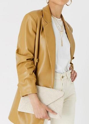 Шкіряний тонкий піджак медово-гірчичний жакет кардиган шкіра ягняти класика гранж pielini