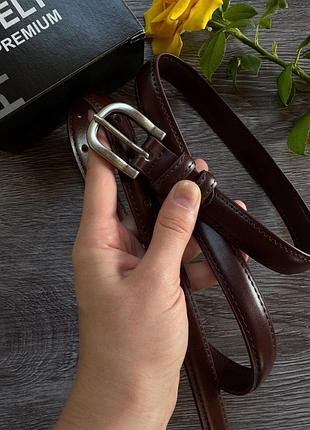 Жіночий ремінь 2см з натуральної шкіри китай ремінь коричневий срібло класичний пояс натуральна шкіра в плаття ремінь брючний пояс класика шкіряний