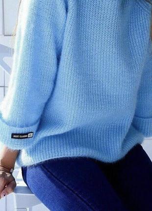 Длинный голубой свитер платье2 фото