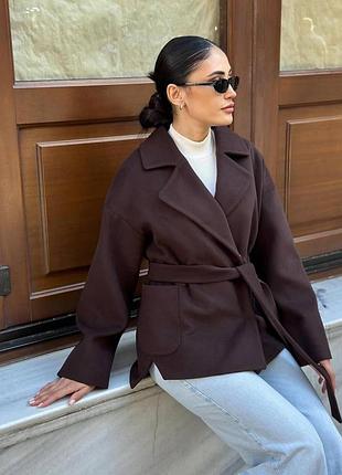 Піджак пальто кашемір з поясом шоколад