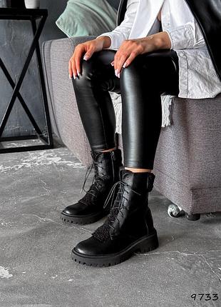 Ботинки женские черные кожа / демисезонные ботинки из натуральной кожи / кожаные ботинки с мехом