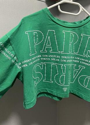 Укорочений топ футболка з написом paris