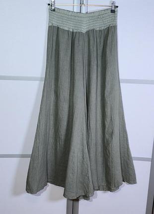 Производство итальялия льняные свободные брюки-клеш цвета хаки