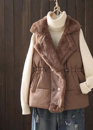 Жилетка безрукавка пуховая зимняя zara тепла пуховик с воротником с мехом брендовая новая