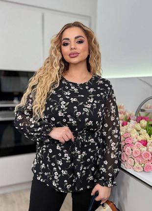 Жіноча шифонова блуза в квітковий принт | 070