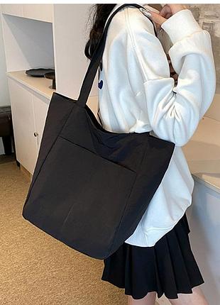 Черная сумка шоппер, женская черная сумка на каждый день, черная сумка на плечо
